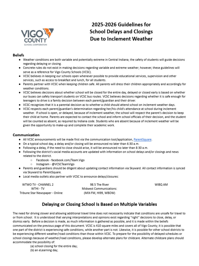 VCSC Weather-Related School Guidelines | PDF | Educational Technology ...