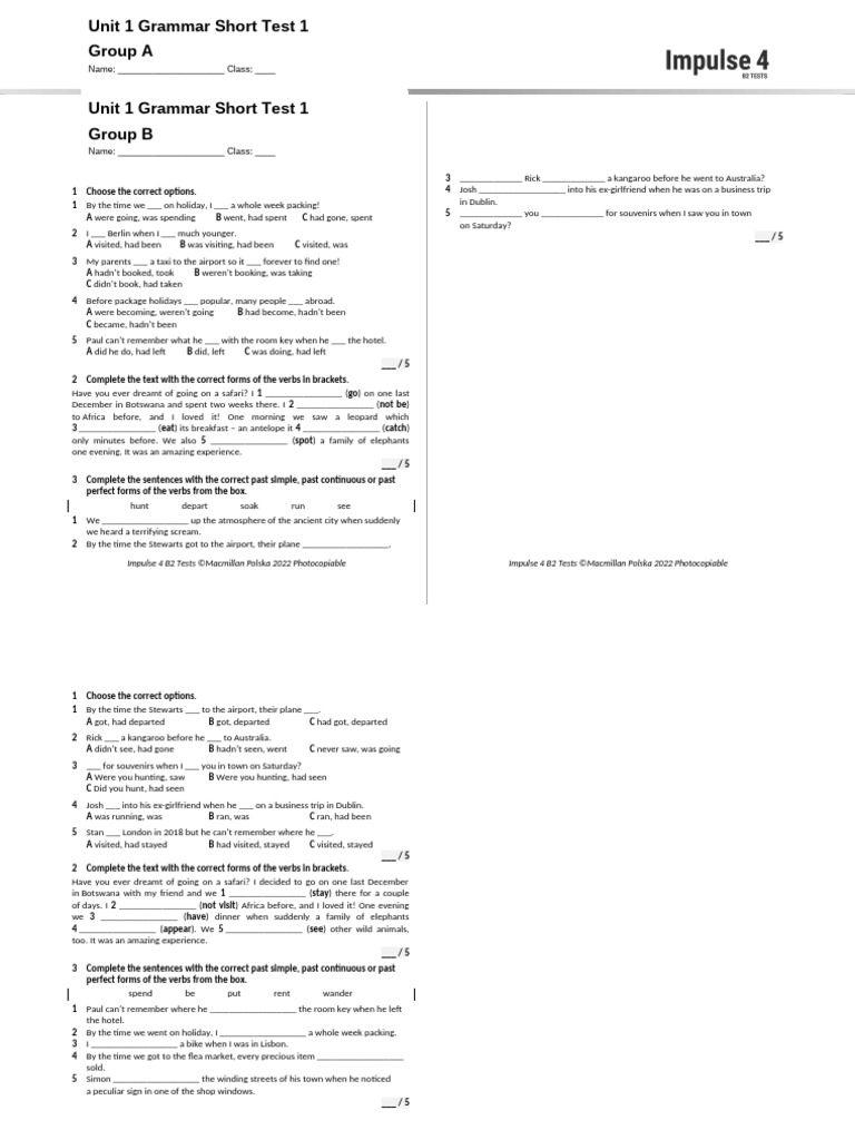 Unit 1 Grammar Short Test Guide | PDF | Linguistics