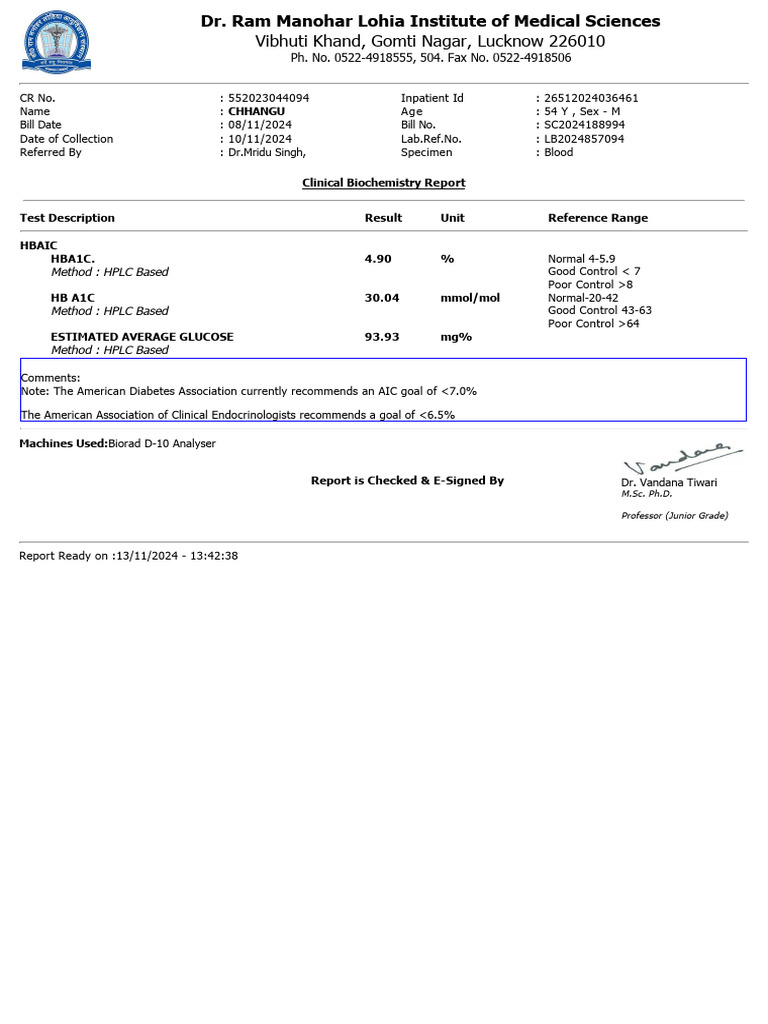 Clinical Biochemistry Report for Chhangu | PDF