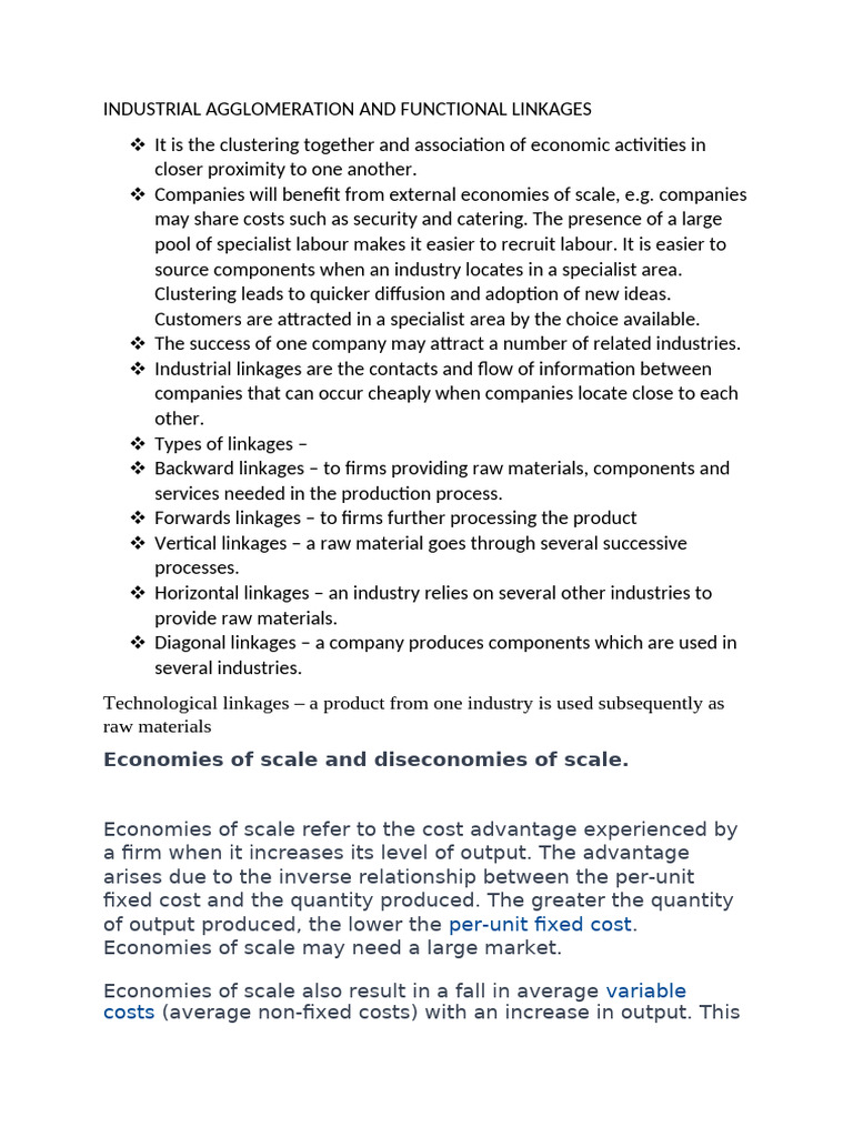 Industrial Agglomeration & Economies of Scale | PDF | Economies Of ...