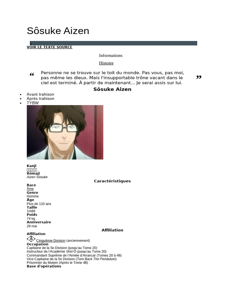 Sôsuke Aizen : Antagoniste de Bleach | PDF | Hypnose
