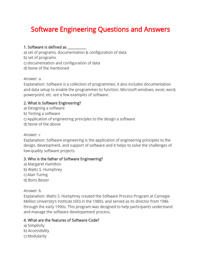 Software Engineering Q&A Guide | PDF | Software Development Process ...