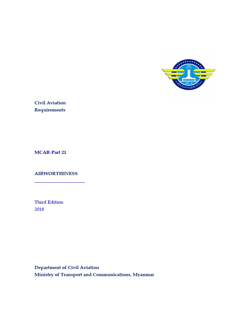 Myanmar Airworthiness Regulations Part 21 | PDF | Aviation | Aircraft
