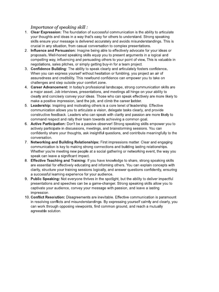 Importance of Speaking Skill | PDF