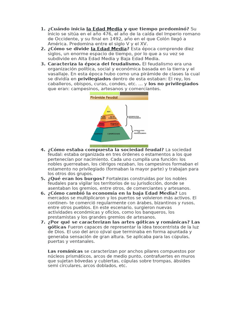 Historia y características de la Edad Media | PDF | Edades medias ...