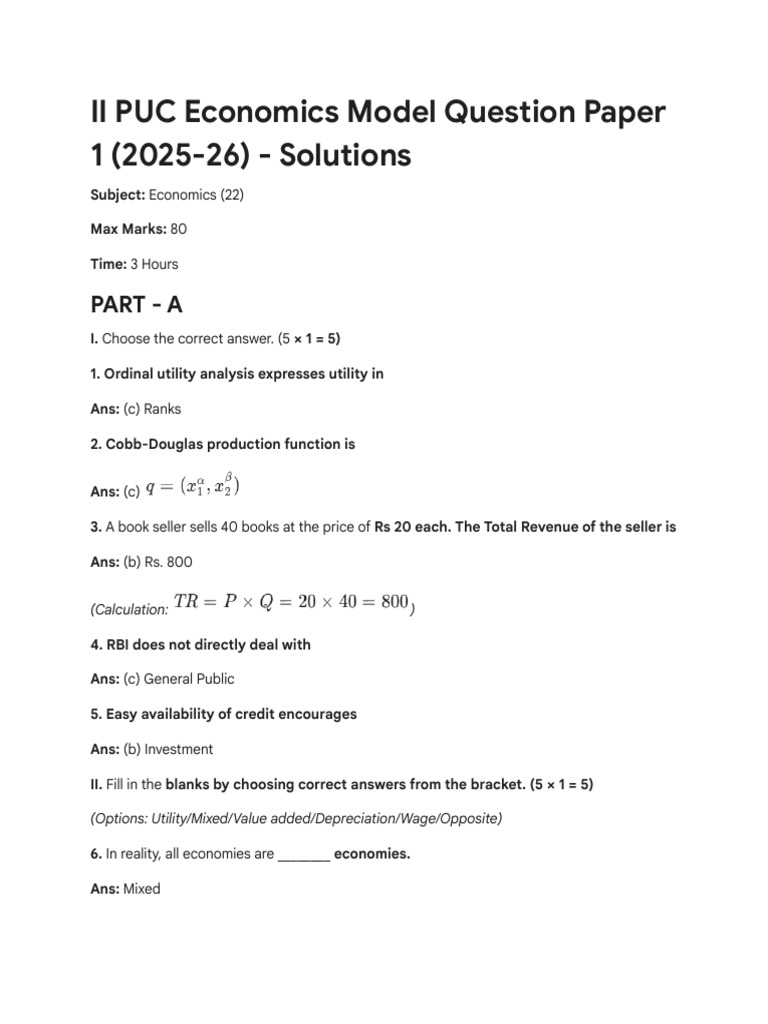 II PUC Economics Model Paper 2025-26 | PDF | Price Elasticity Of Demand ...