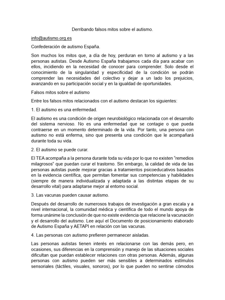 Mitos sobre el autismo desmentidos | PDF | Autismo | Discapacidad ...