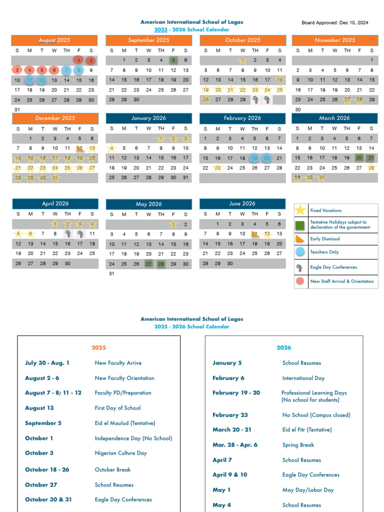AIS Lagos 2025-2026 School Calendar | PDF
