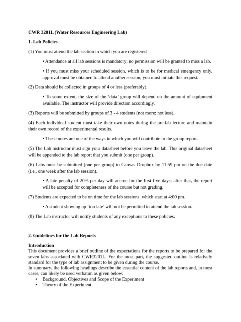 CWR 3201L Lab Report Guidelines | PDF | Experiment | Theory