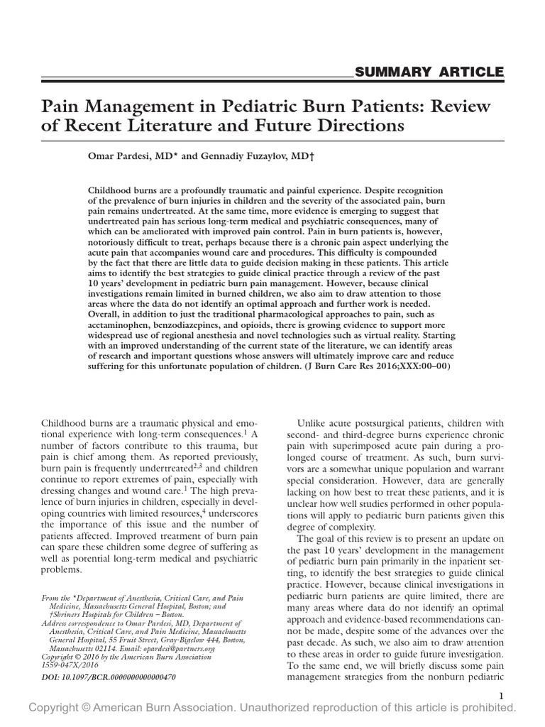 Pediatric Burn Pain Management Strategies | PDF | Nonsteroidal Anti ...