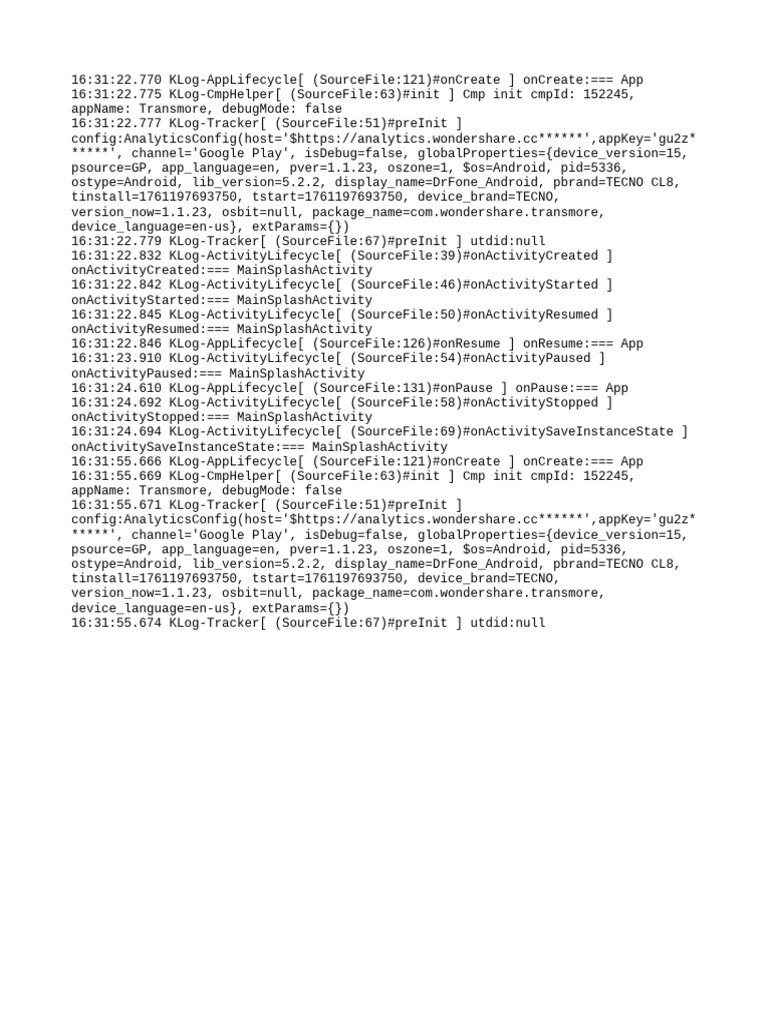 Transmore App Lifecycle Logs | PDF