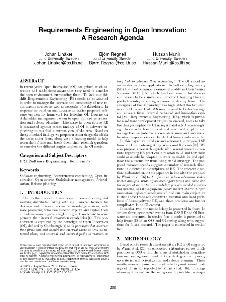 Requirements Engineering for Open Innovation | PDF | Innovation | Business
