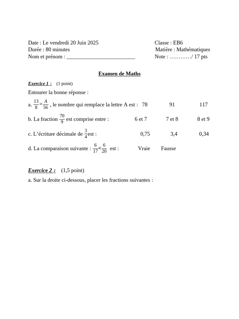 Examen de Mathématiques EB6 - Juin 2025 | PDF | Mathématiques ...