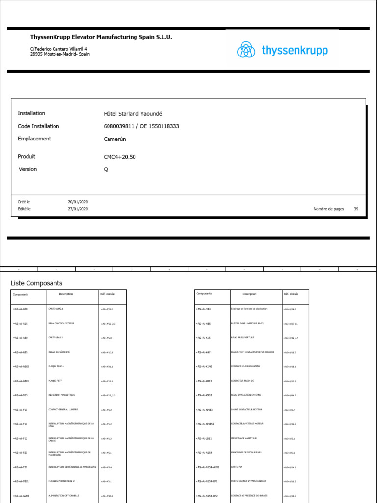 Liste des composants pour ascenseur CMC4 | PDF | Éléments ...