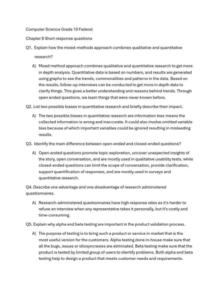 Short questions | PDF | Quantitative Research | Qualitative Research
