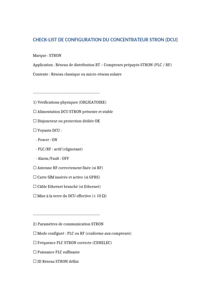 Configuration DCU STRON : Guide Complet | PDF | Ethernet | Électronique