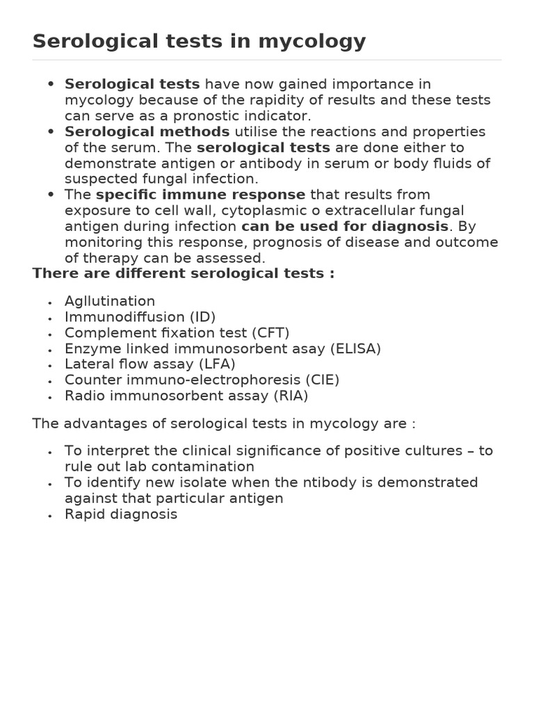 Serological Tests in Mycology | PDF