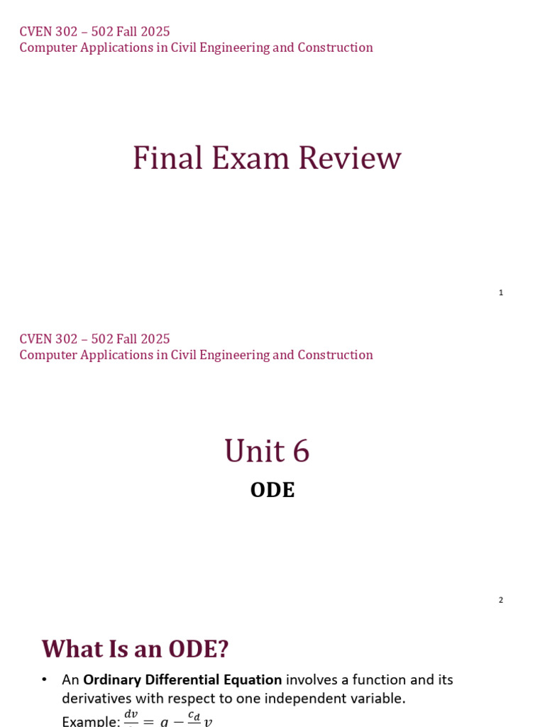 ODE and Numerical Methods in Engineering | PDF | Ordinary Differential ...