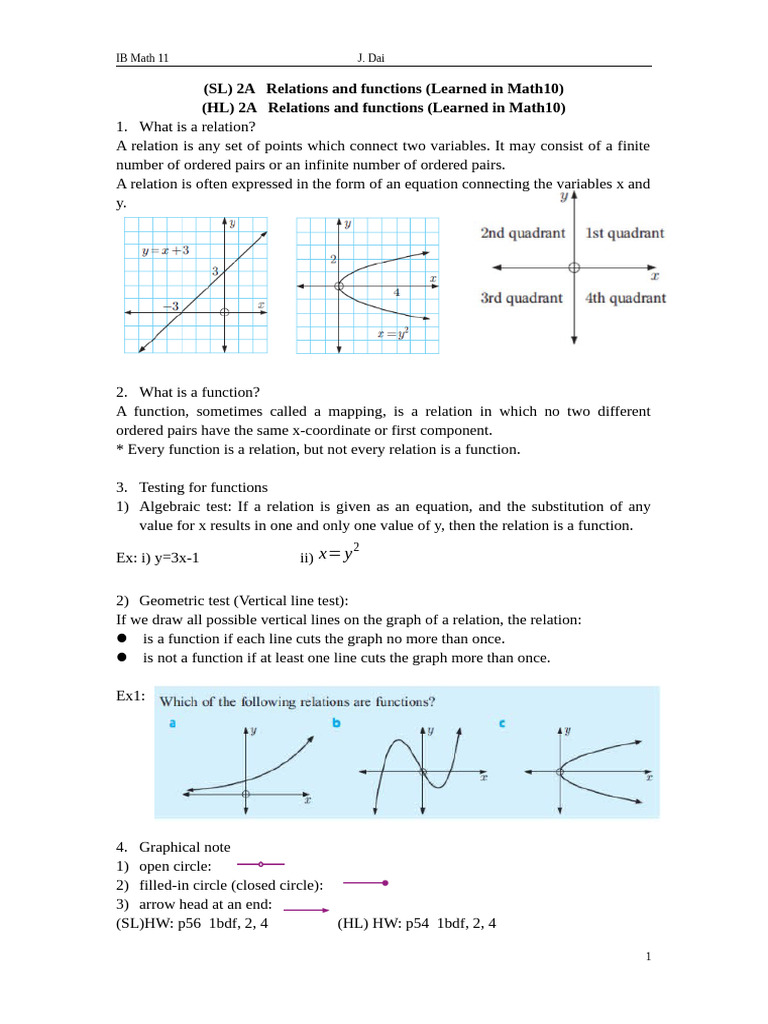 IB Math 11: Functions and Relations Guide | PDF | Function (Mathematics ...