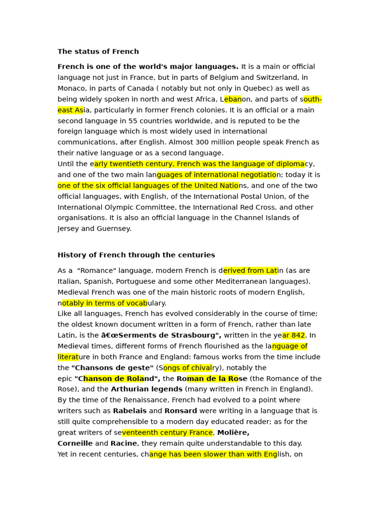 Overview of the French Language Status | PDF | French Language ...