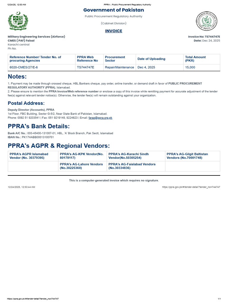 PPRA Invoice TS744747E Details | PDF | Financial Services | Payments