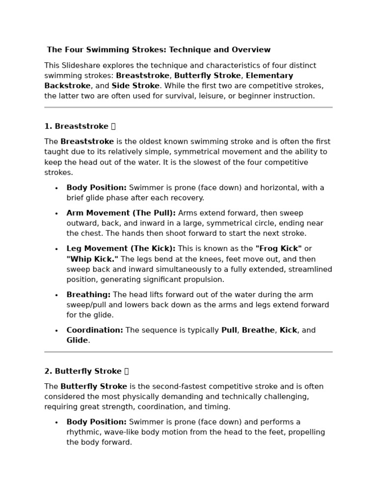Four Swimming Strokes Explained | PDF | Swimming | Athletic Sports