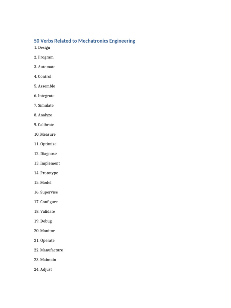 Verbs for Mechatronics Engineering | PDF