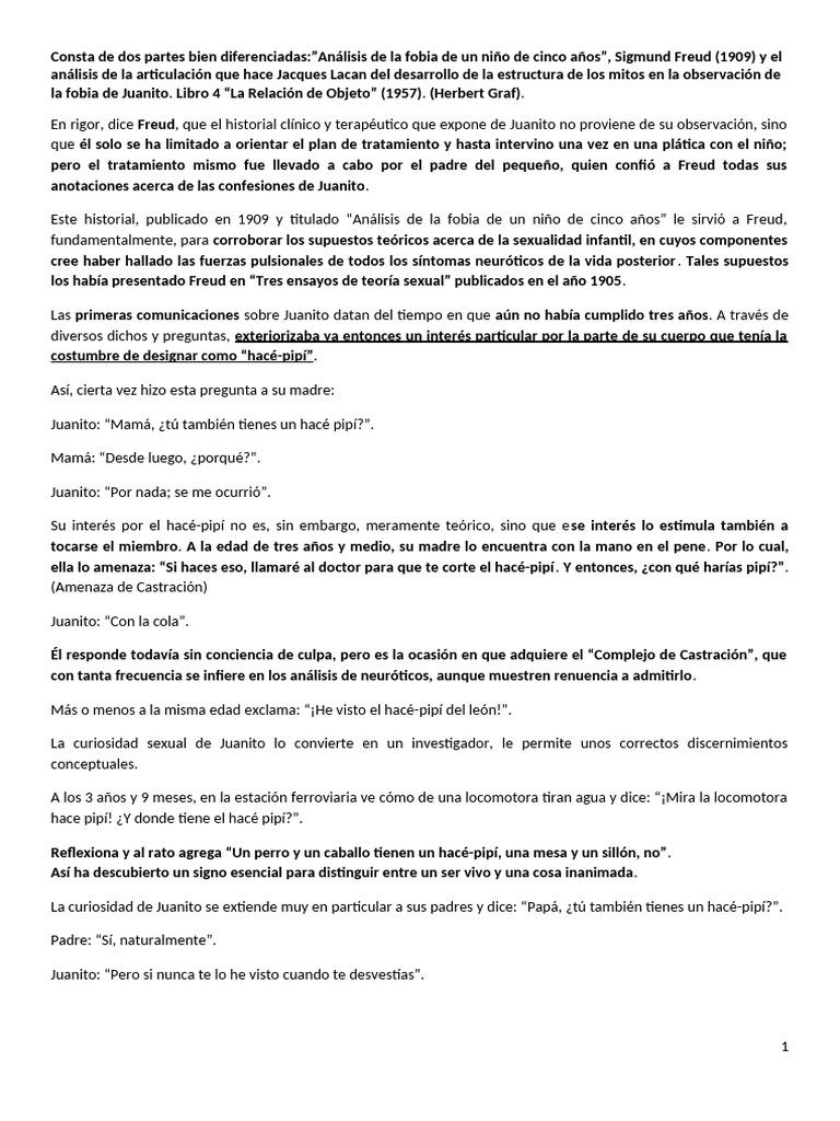 Análisis de la fobia infantil de Juanito | PDF | Jacques Lacan