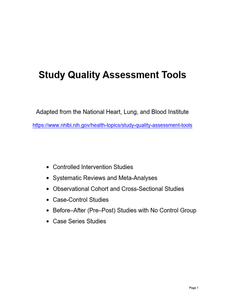 Study Quality Assessment Tools Guide | PDF | Cohort Study | Systematic ...