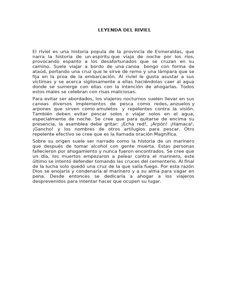 Leyenda del Riviel: Espanto en Esmeraldas | PDF