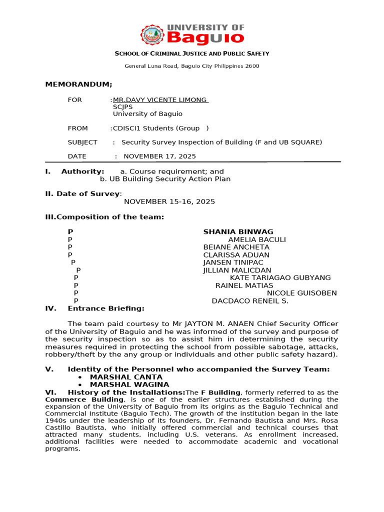 Security Inspection Report for UB Buildings | PDF | Physical Security ...