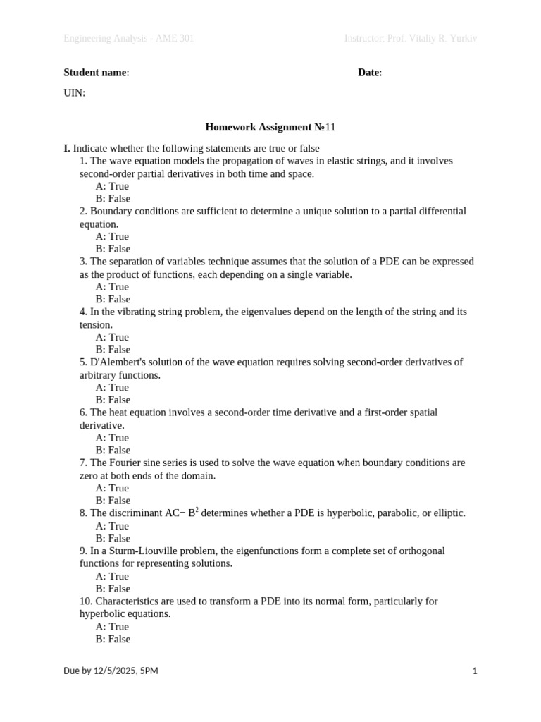 Homework Assignment 11 | PDF | Partial Differential Equation ...