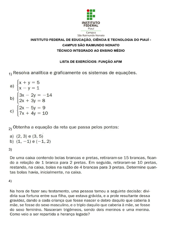 Lista de Exercícios 02 Função Afim-171b78784fcd49c68047bec035e76cce | PDF