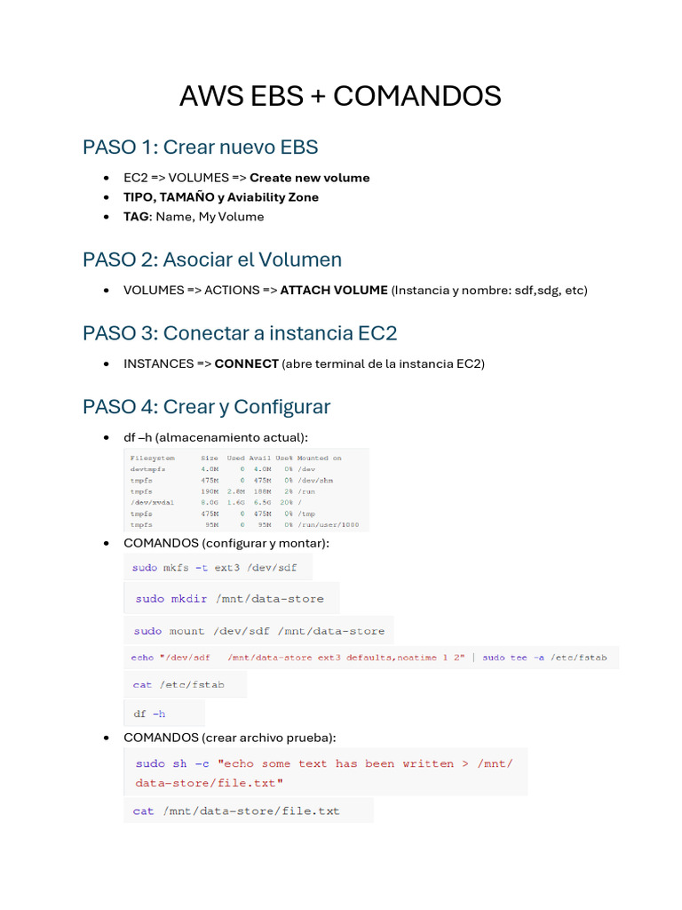 Guía para Crear y Gestionar EBS en AWS | PDF