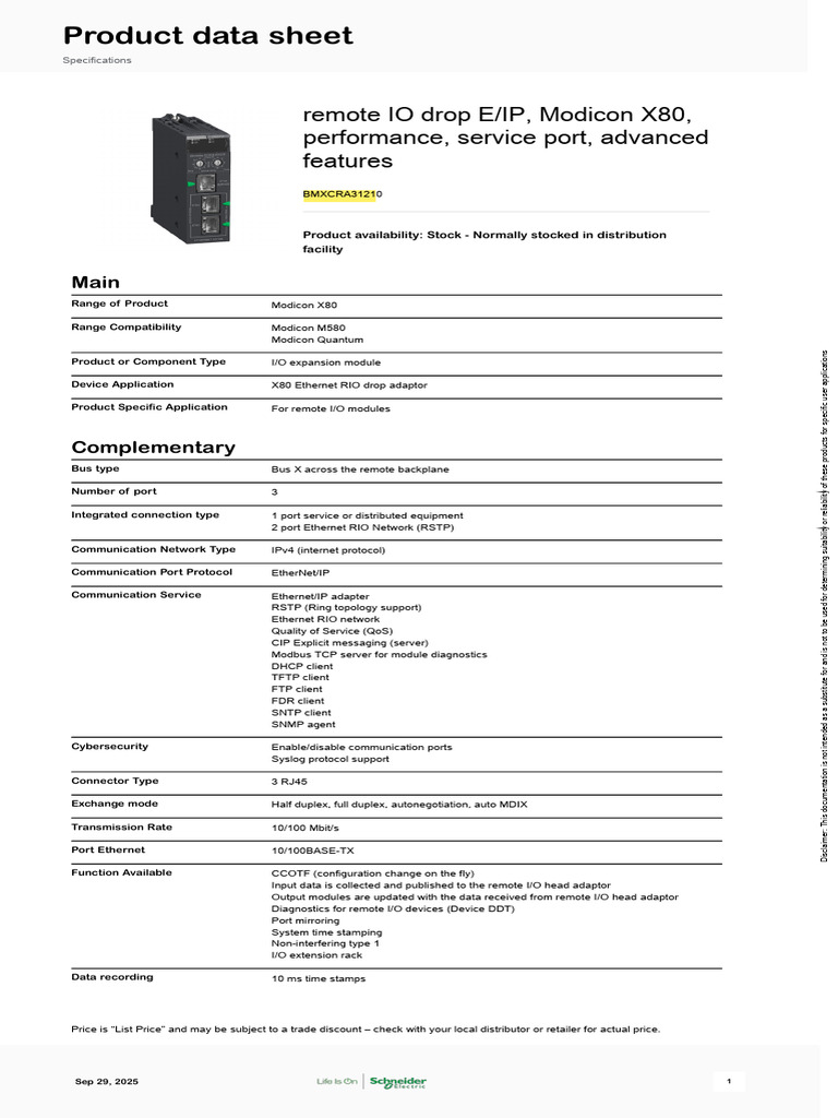 Schneider Electric Modicon-X80-Modules BMXCRA31210 | PDF | Port ...