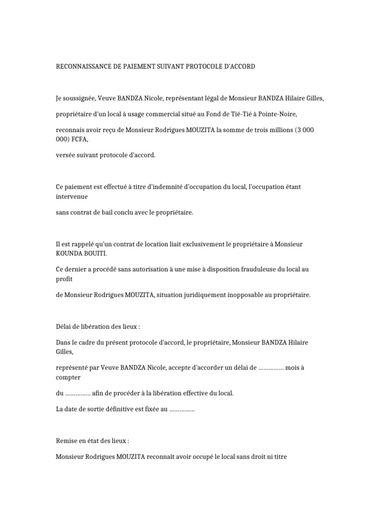 Reconnaissance de paiement et accord locatif | PDF