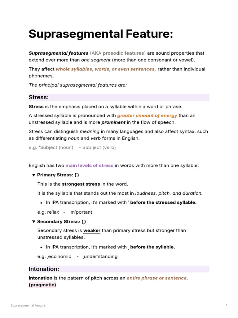 Understanding Suprasegmental Features | PDF | Stress (Linguistics ...