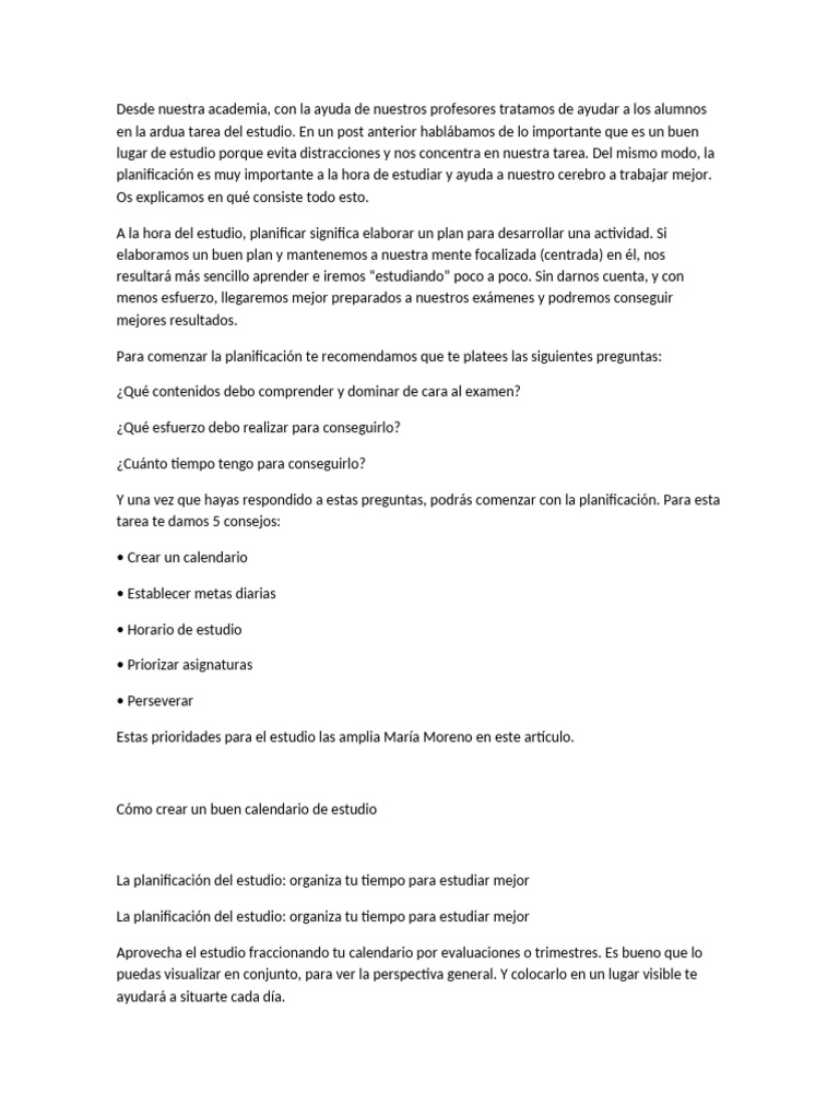 Claves para una Planificación Efectiva del Estudio | PDF | Enseñando ...