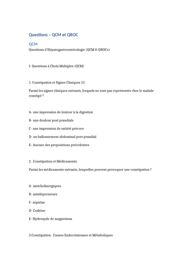 QCM et QROC en Hépatogastroentérologie | PDF | Cirrhose | Gastroentérologie