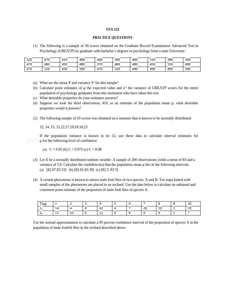 STA 121 Assignment | PDF | Estimator | Variance