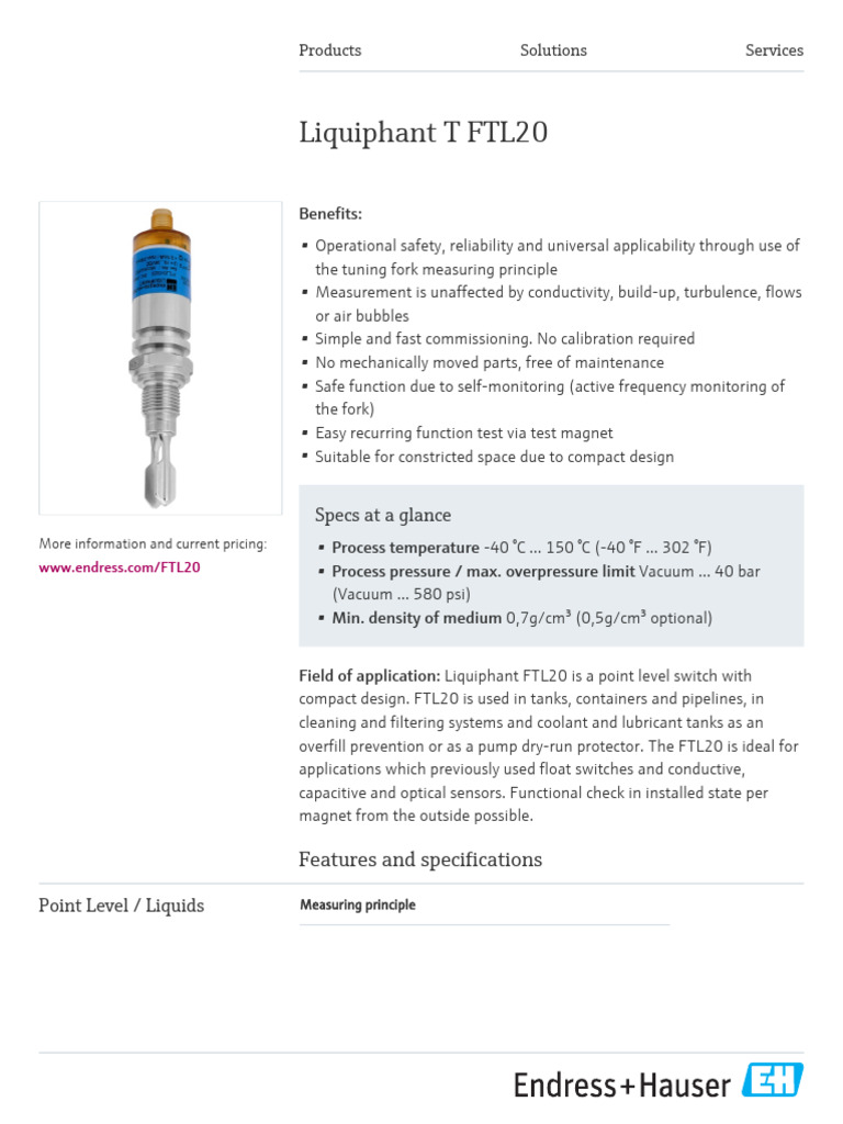Endress-Hauser Liquiphant T FTL20 En | PDF | Liquids | Vacuum