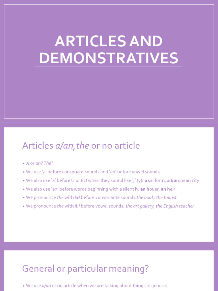 Articles and Demonstratives Explained | PDF | Plural | Noun