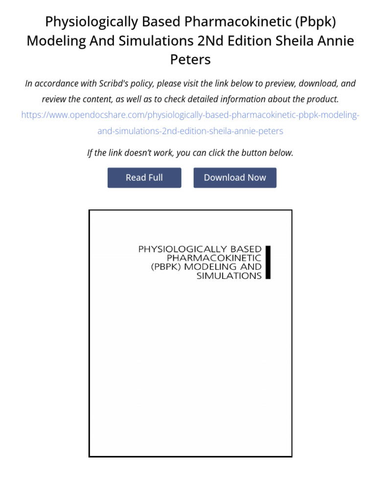 Physiologically Based Pharmacokinetic (PBPK) Modeling and Simulations ...