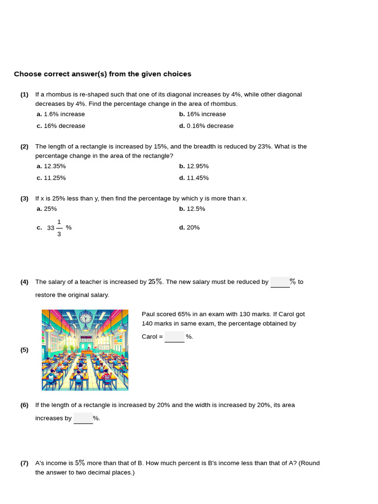 Year 8 Percentage Word Problems | PDF | Percentage