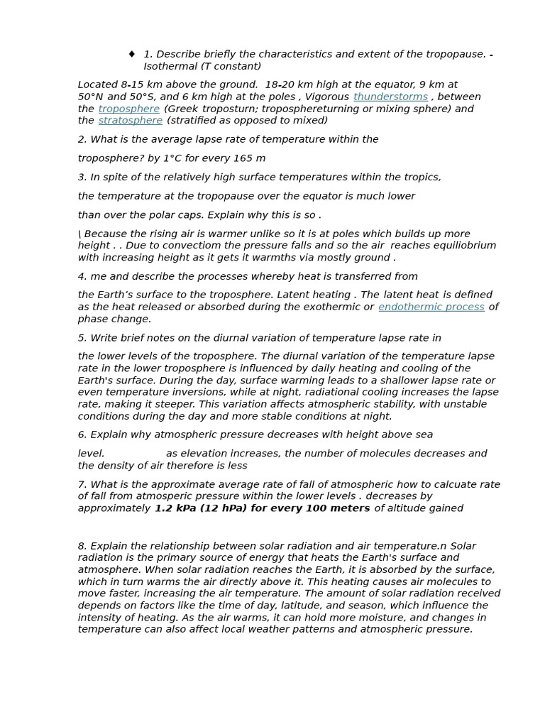 Answers to Meteo | PDF | Atmosphere Of Earth | Troposphere