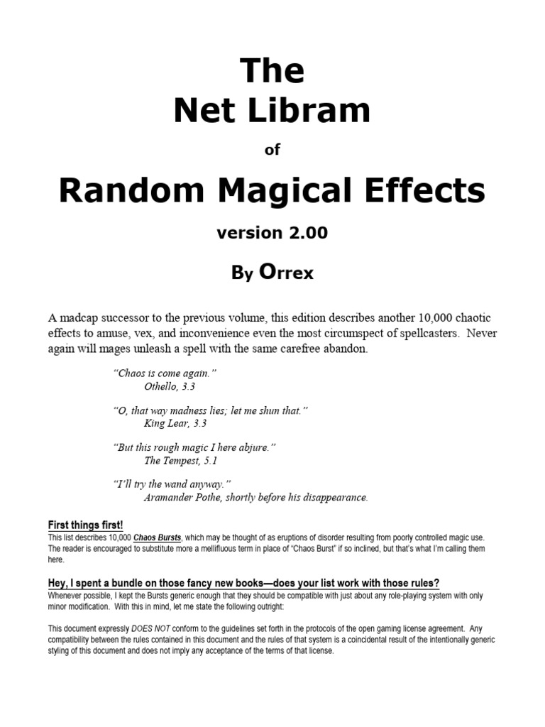 10,000 Random Magical Effects Guide | PDF | Magic (Paranormal) | Chaos ...