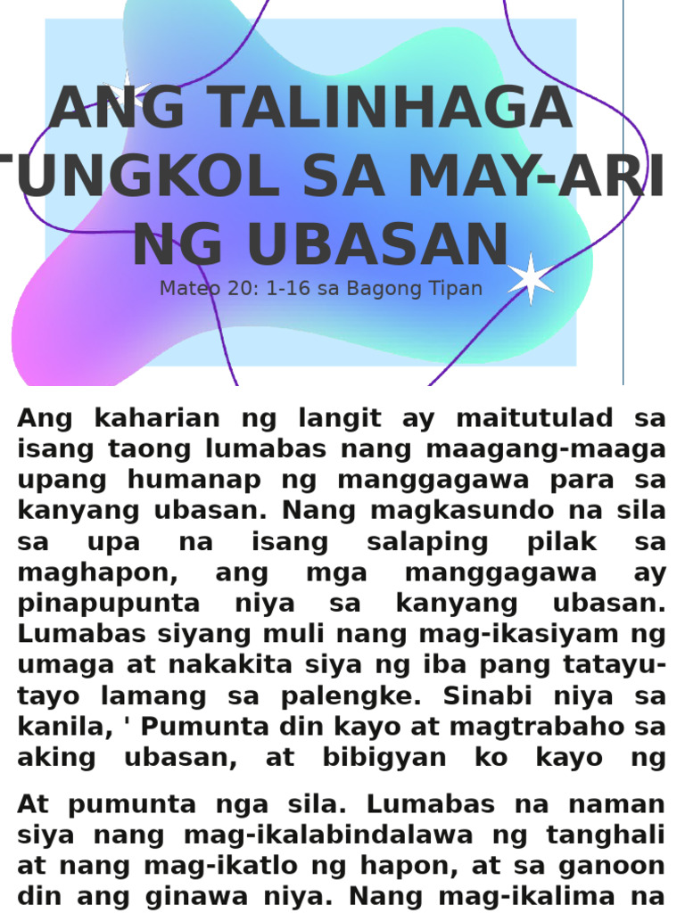 2 Ang Talinhaga Tungkol Sa May-Ari Ng Ubasan | PDF