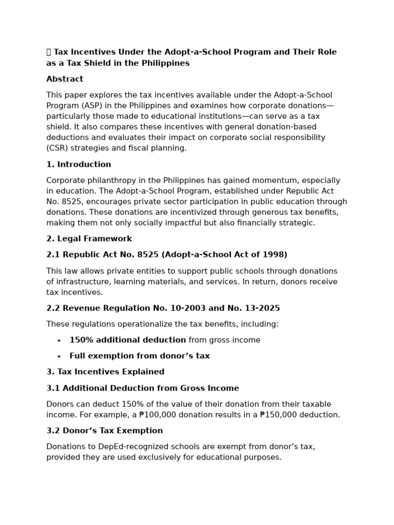 Tax Incentives in Adopt-a-School Program | PDF | Taxes | Tax Deduction