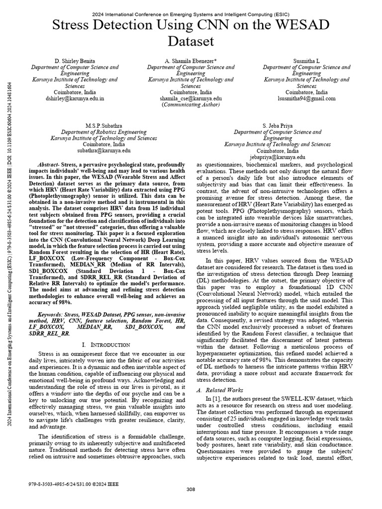 CNN-Based Stress Detection Using WESAD | PDF | Deep Learning | Machine ...