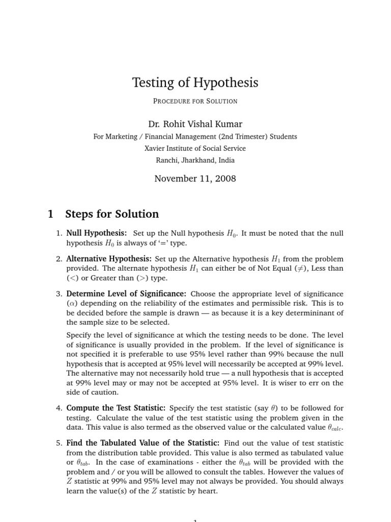 Testing of Hypothesis PDF Statistical Significance Sample Size